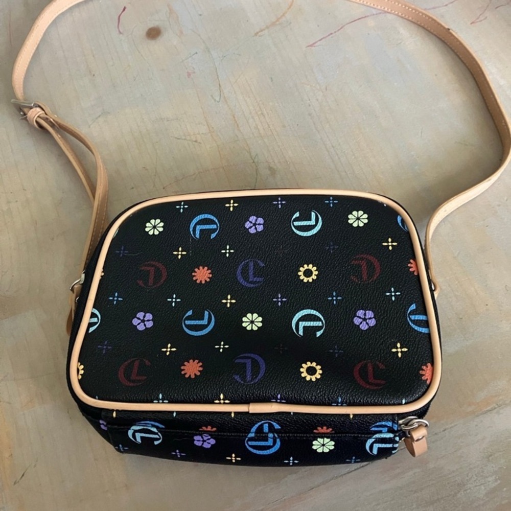 Black Crossbody Bag with Tan Strap